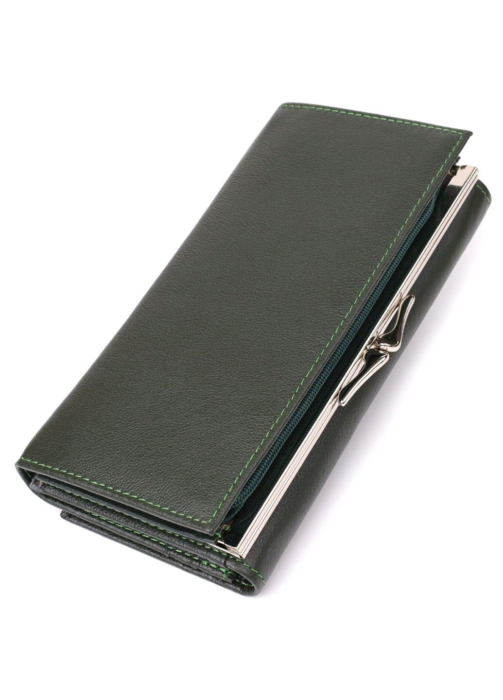 Місткий жіночий гаманець на магнітах із натуральної шкіри 23115 Зелений st leather (330359586)