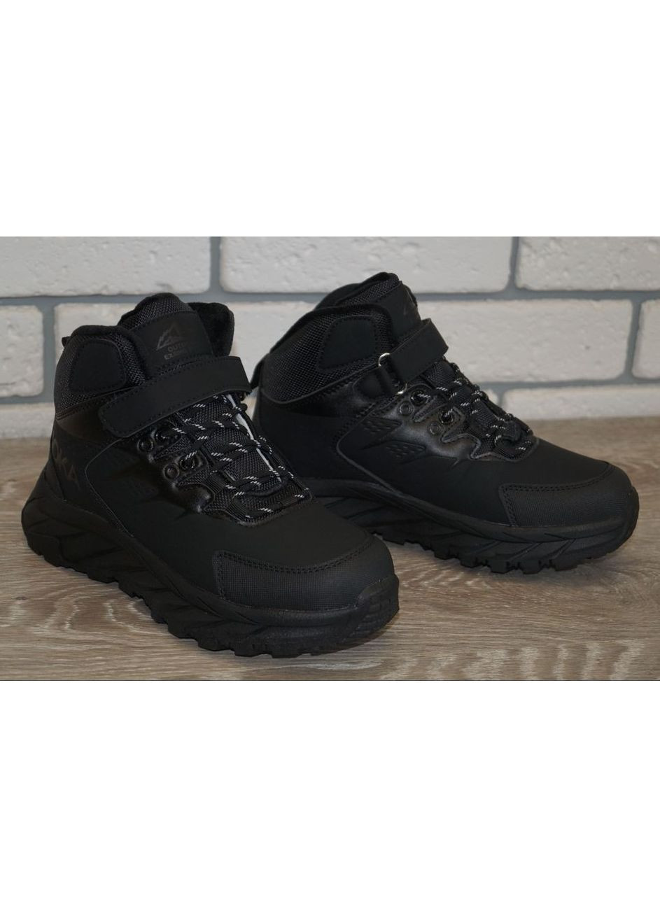 Черные повседневные, кэжуал зимние ботинки зимние детские / подростковые черные BBT