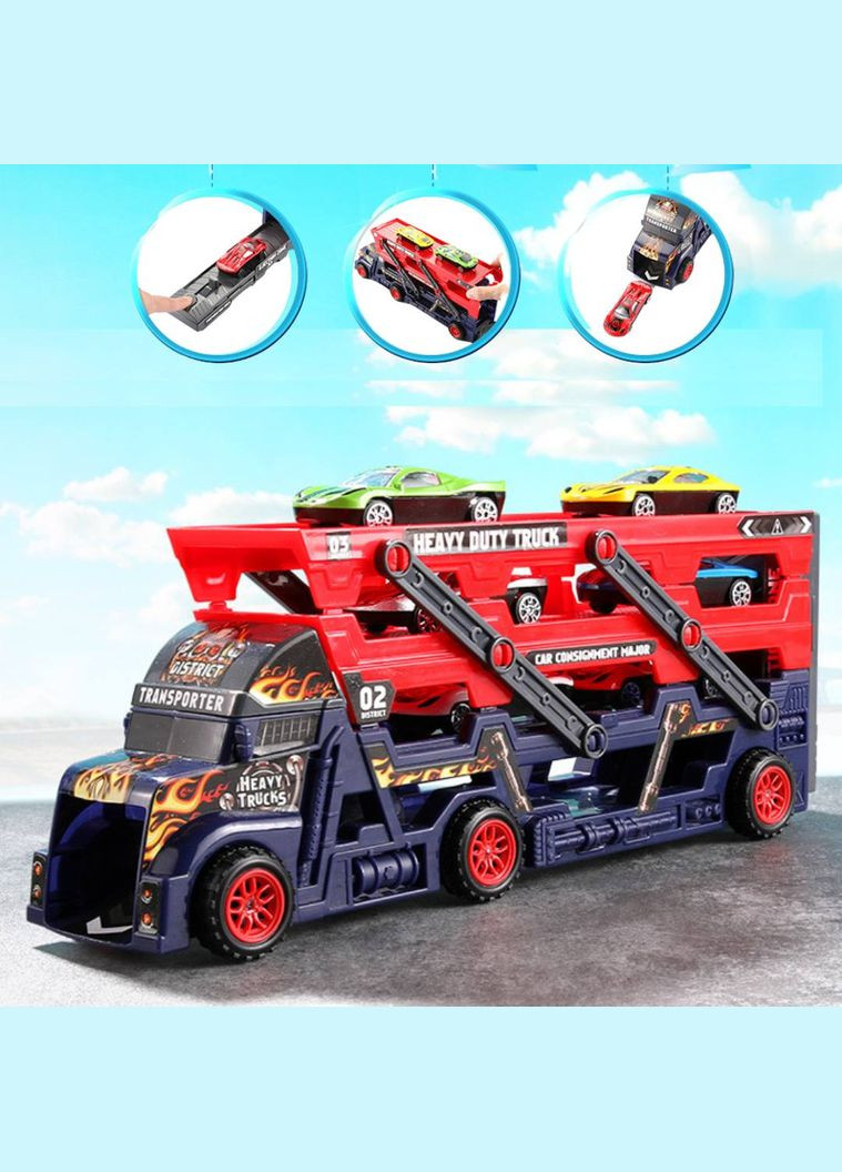 Набор машинок автовоз K140A11 трейлер с машинками 4 шт. Темно-синий Fun Game (327216044)