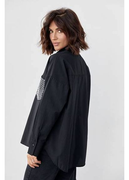 Черная повседневный рубашка однотонная GD/GL Модний простір с длинным рукавом