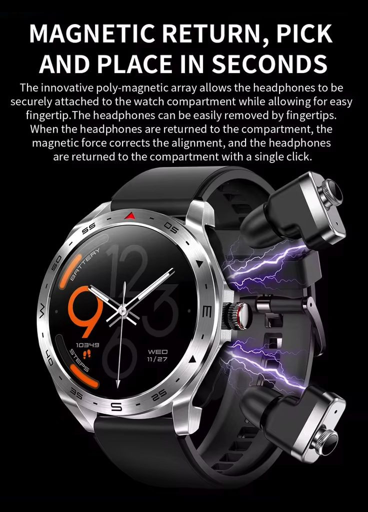 Смарт-годинник 2 в 1 T95, Black 1,52-дюймовий IPS-екран з підтримкою Bluetooth-гарнітури VHG (361111433)