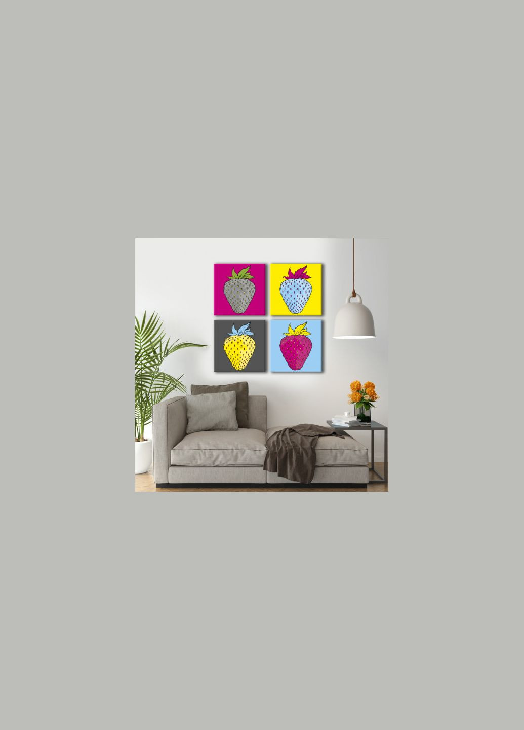 Модульная картина из четырех частей Поп Арт Клубника 73x73 см (MK423215) Malevich Store (333338859)