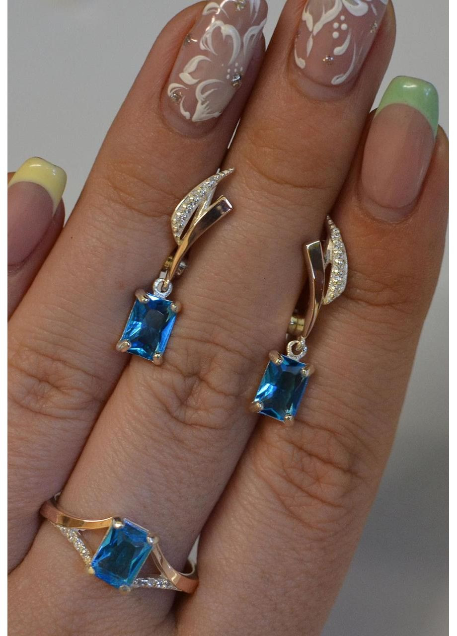 Серебряный комплект с золотыми пластинами и фианитами Silver Style (367268437)