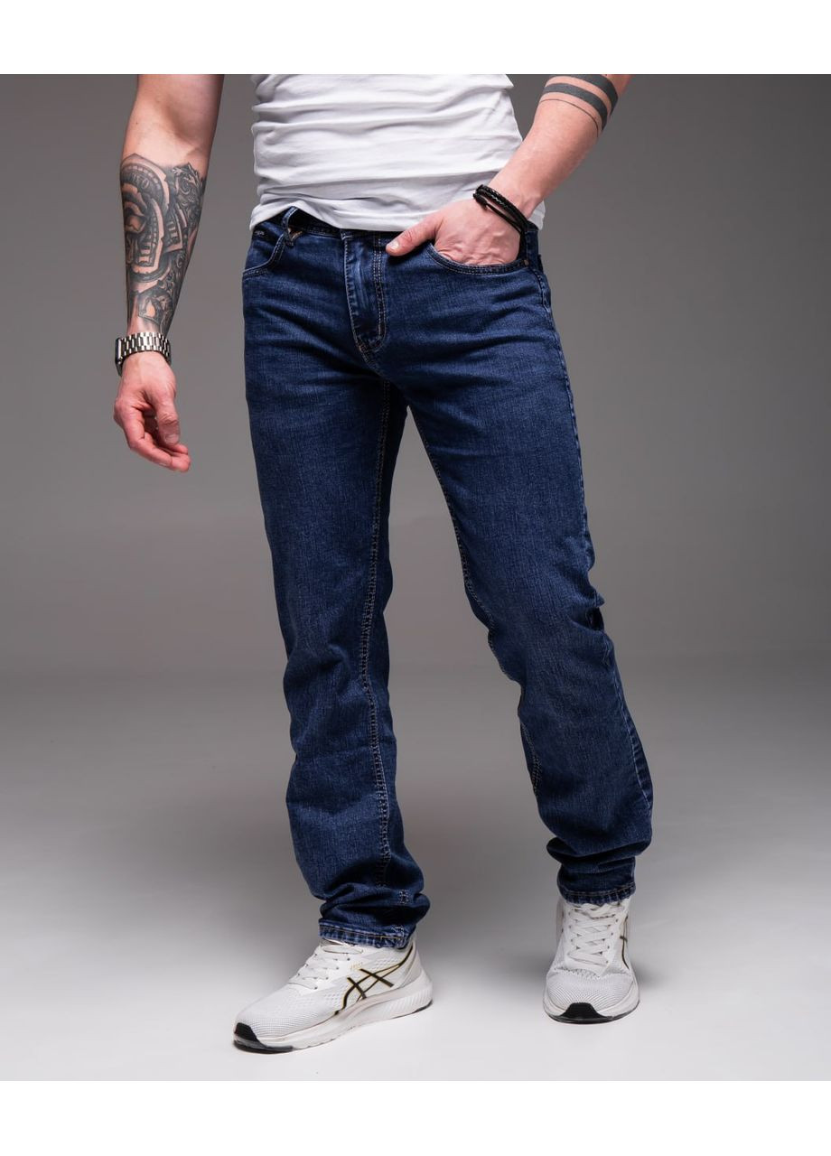 Темно-синие демисезонные прямые мужские джинсы классические Vakko