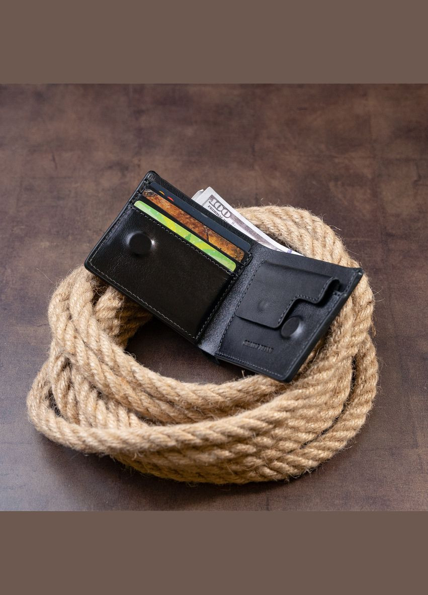 Портмоне вертикальне з круглим магнітом на два відділення 11306 Чорне Grande Pelle (329147013)