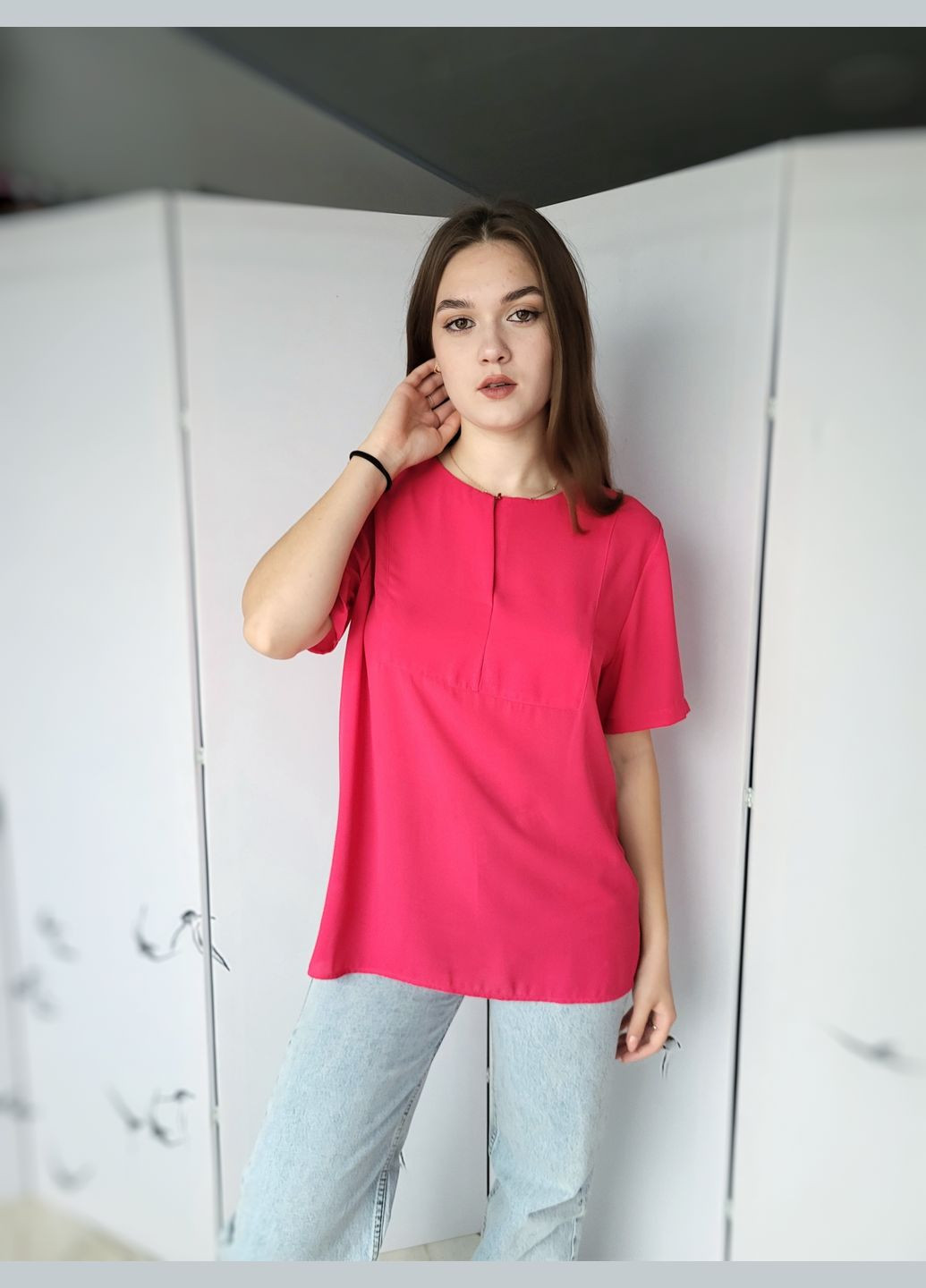 Малинова блузка жіноча однотонна короткий рукава M&S
