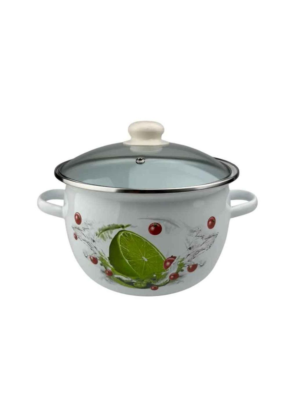 Кастрюля ем. 5л /2 сферическая с н/ж ободком и стеклянной крышкой Лайм (белая) I61916/2 ТМ Idilia (370678159)