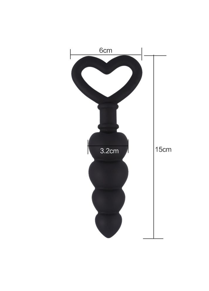 Анальна пробка 3.2 см середня чорна Ялинка із серцем силікон Focus (303891654)