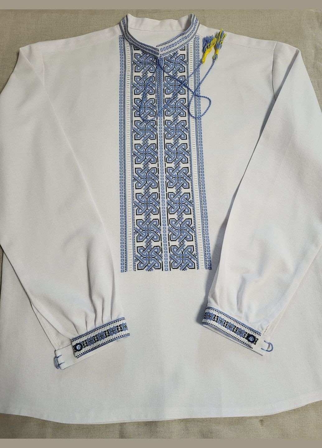 Біла чоловіча вишиванка ручної роботи на домотканому полотні "безкінечність" Hand Made візерунок орнамент пряма бавовна, домоткане полотно (322210965)