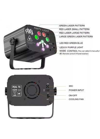 QR-419 LED 8 обьективів, ультрафіолет, стробоскоп, cвітломузика з пультом, лазерний диско проектор 360° Energolux (315832183)