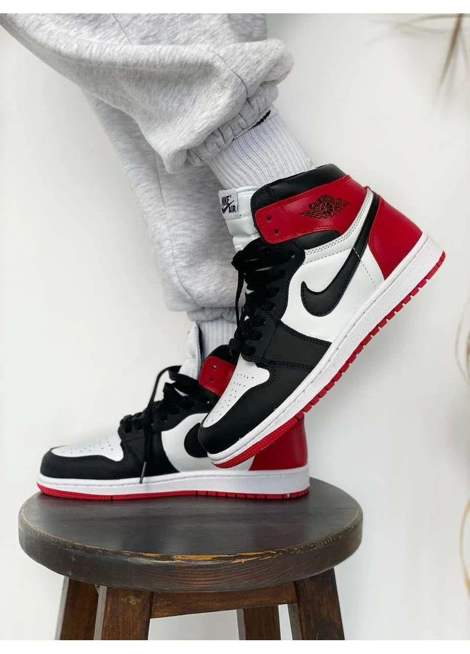 КРОССОВКИ ЖЕНСКИЕ NIKE AIR JORDAN 1 RETRO HIGH BLACK RED WHITE НАЙК АИР ДЖОРДАН No Brand чёрные демисезоны (369389535)