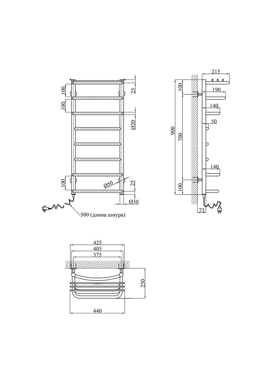 Полотенцесушитель электрический Канна ДК05EL 900х400/8 EL Kroner (317169760)