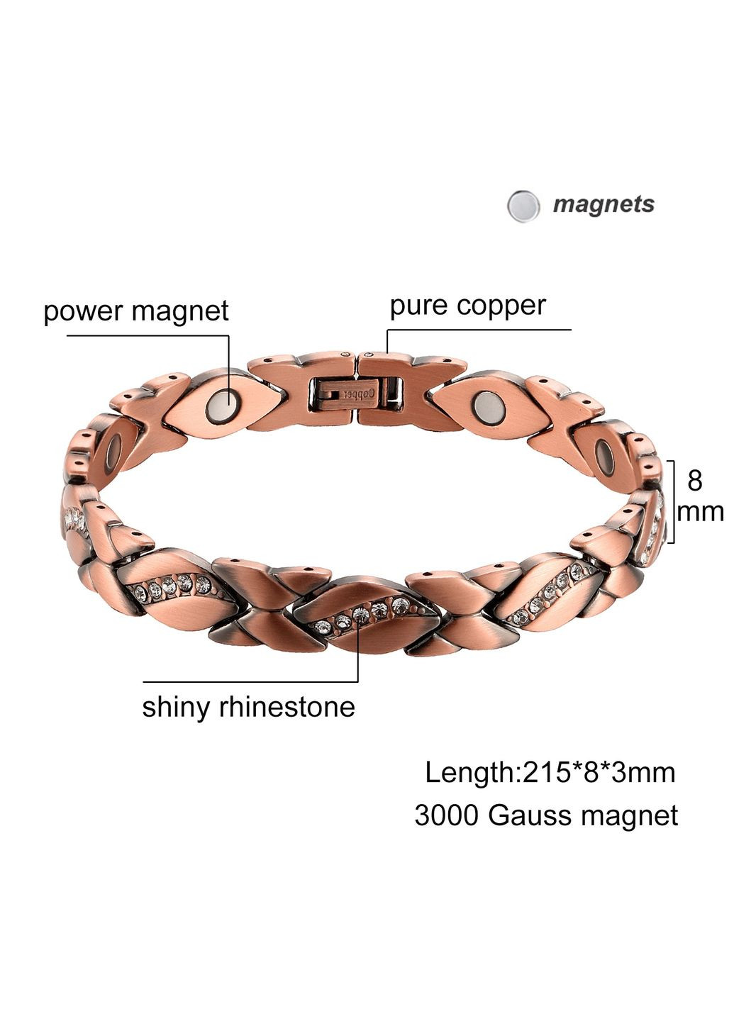 Браслет женский магнитный медный на руку Cooper С-23 (327880708)