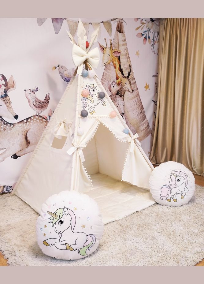 Палатка Вигвам для детей Веселые единороги на молочному Полный комплект! No Brand (316256807)
