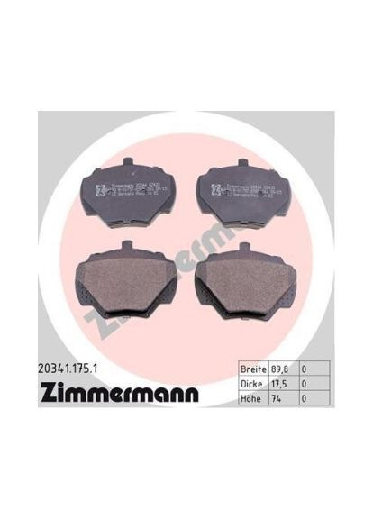 Колодки тормозные дисковые, комплект ZIMMERMANN (362145251)