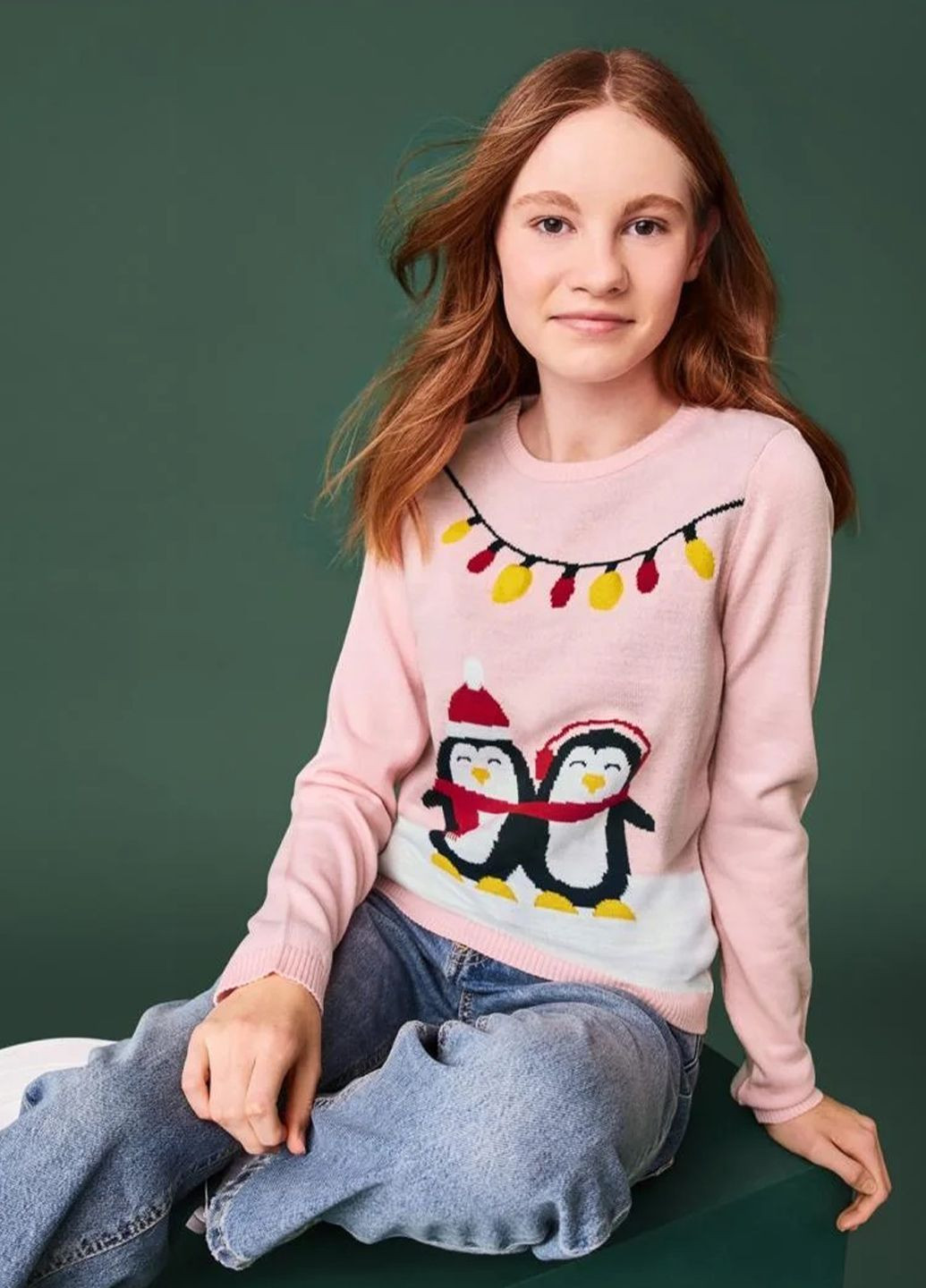Рожевий зимовий светр новорічний з підсвіткою для дівчинки джемпер Pepperts
