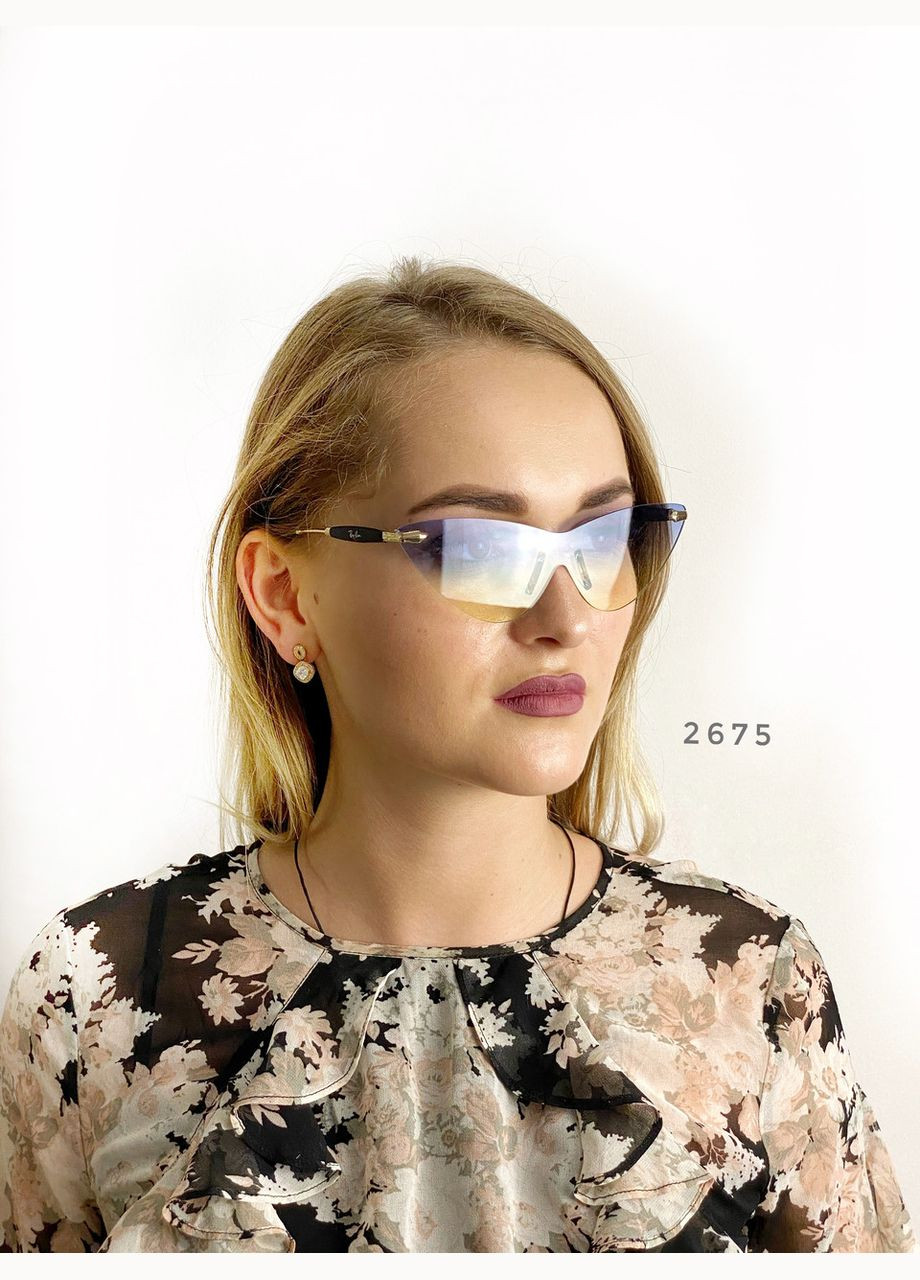 Стильні сонцезахисні окуляри без оправи синьо-жовті No Brand (302370757)