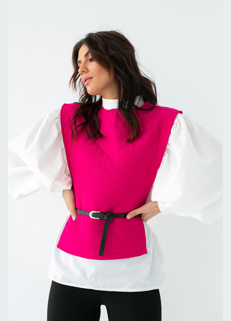 Фуксія блуза з об'ємними рукавами з накидкою та поясом Lurex