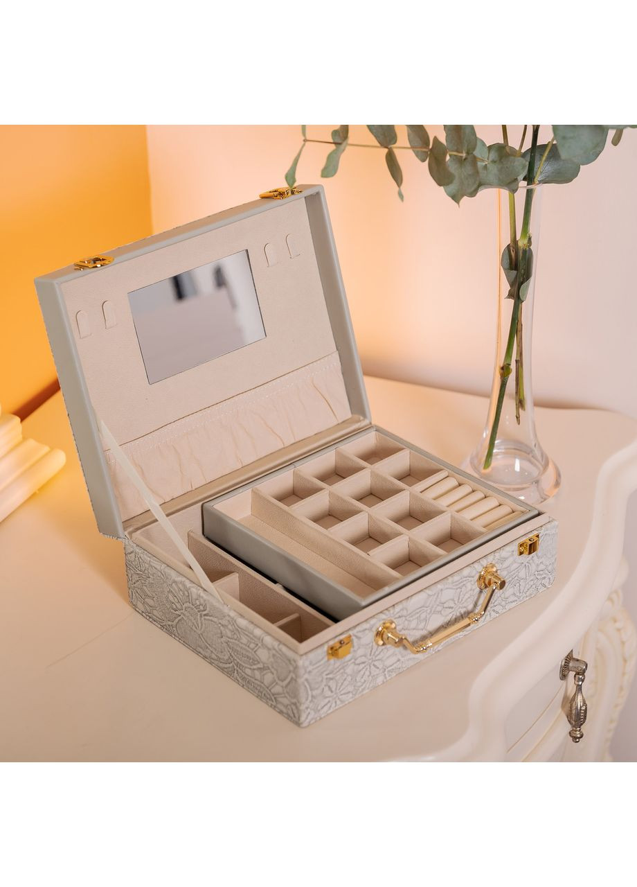 Скринька для прикрас з екошкіри 2 яруси з дзеркалом органайзер для ювелірних виробів велюрова для зберігання ProDobro (364190448)