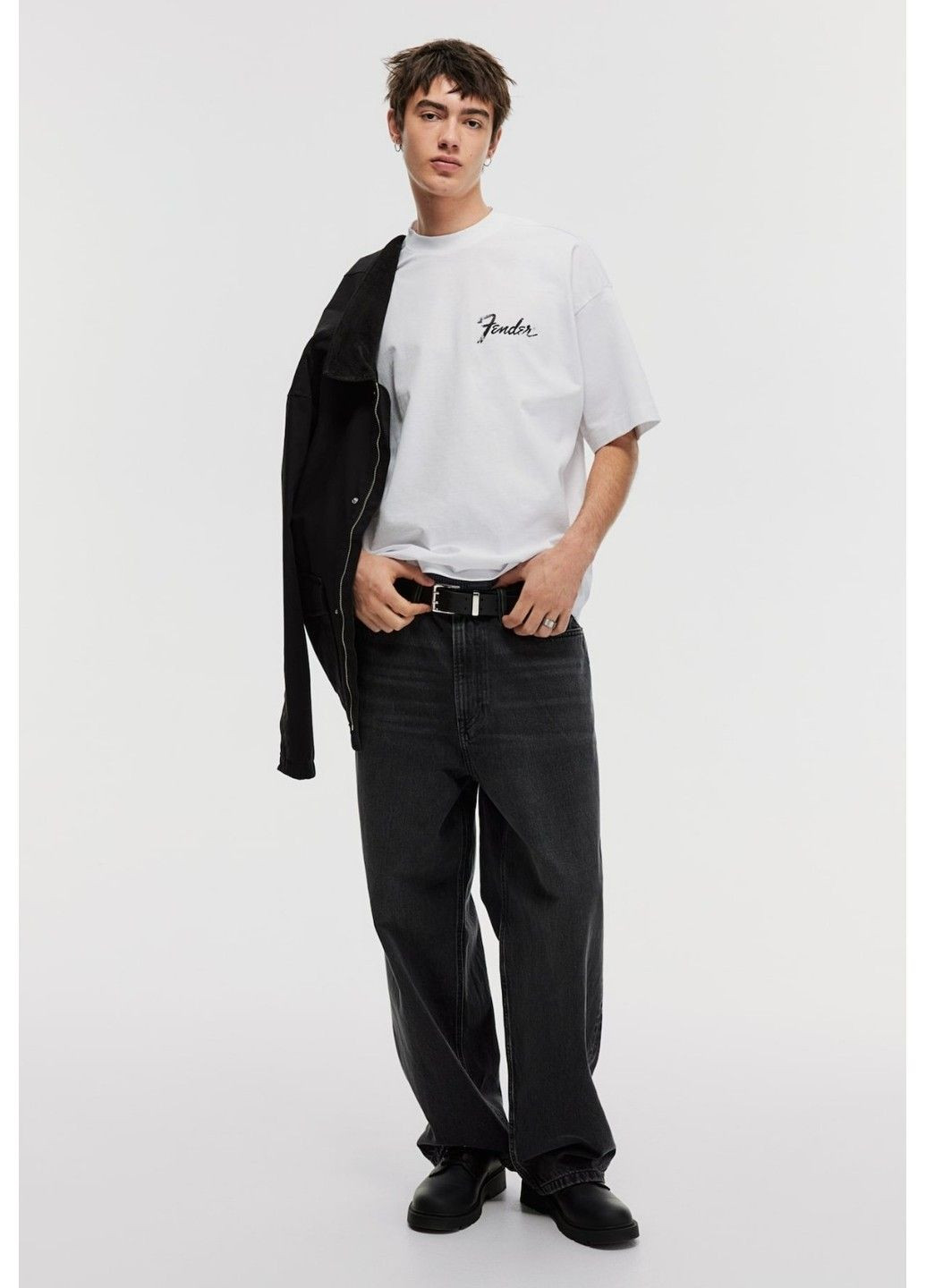 Белая мужская футболка оверсайз с принтом н&м (58193) м белая H&M