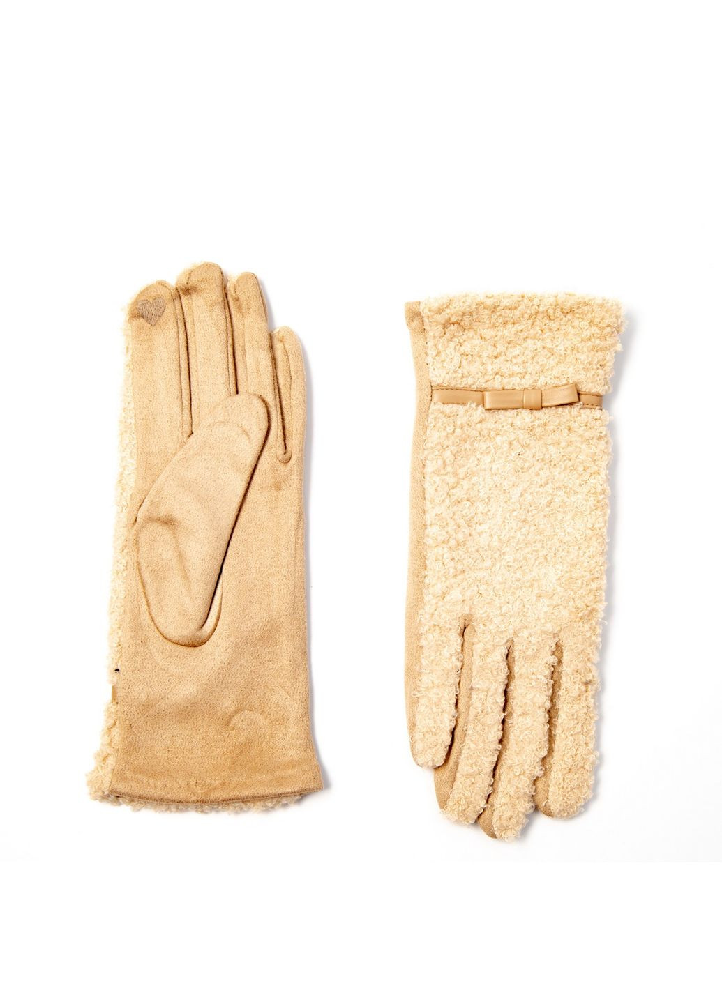 Перчатки Smart Touch женские искусственный мех каракуль / экозамш бежевые ЭЛИЗ LuckyLOOK 239-005 (322780099)