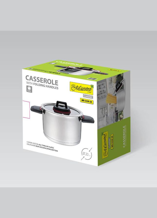 Каструля нержавійка з кришкою та складаними ручками 20 см, 3.2 л (MR-3530-20) Maestro (334713115)