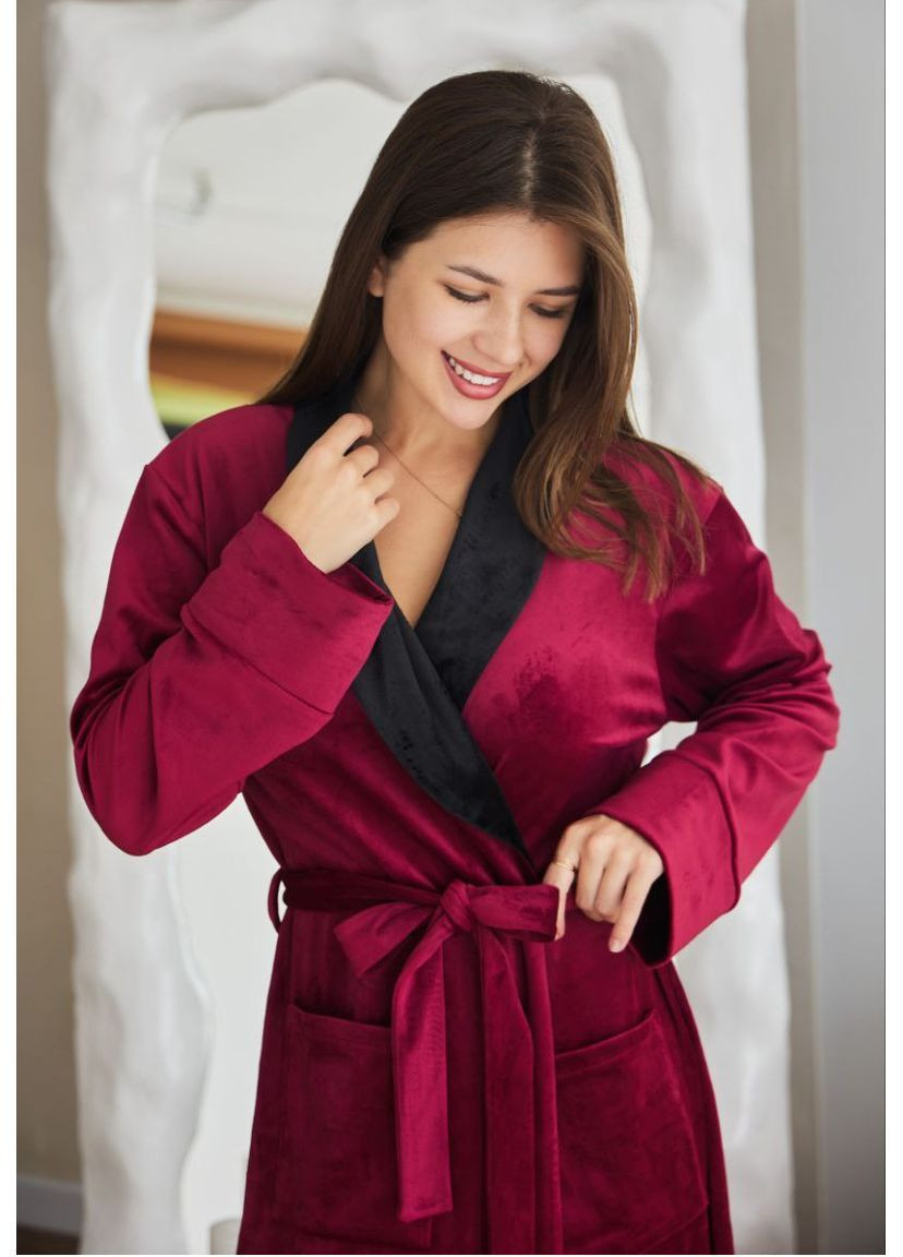 Халат жіночий велюровий довгий, на запах, з кишенями No Brand халат (362438609)