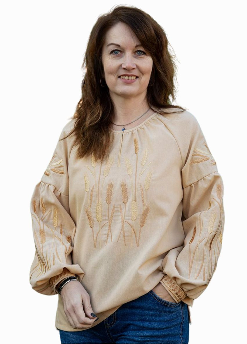 Бежева вишиванка жіноча лляна колоски бежева Україна льон (316262062)