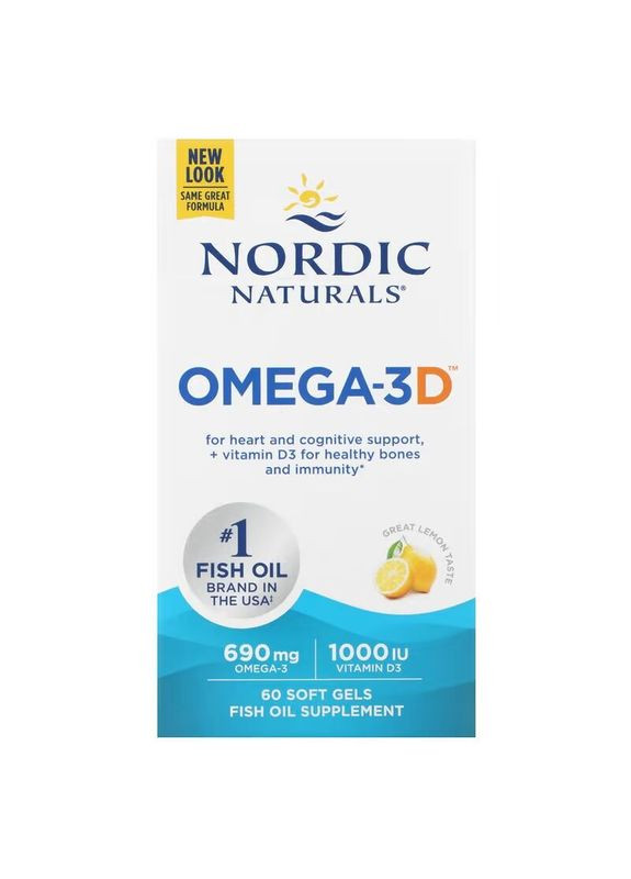 Жирні кислоти Omega-3D, 60 капсул - Лимон Nordic Naturals (361894716)