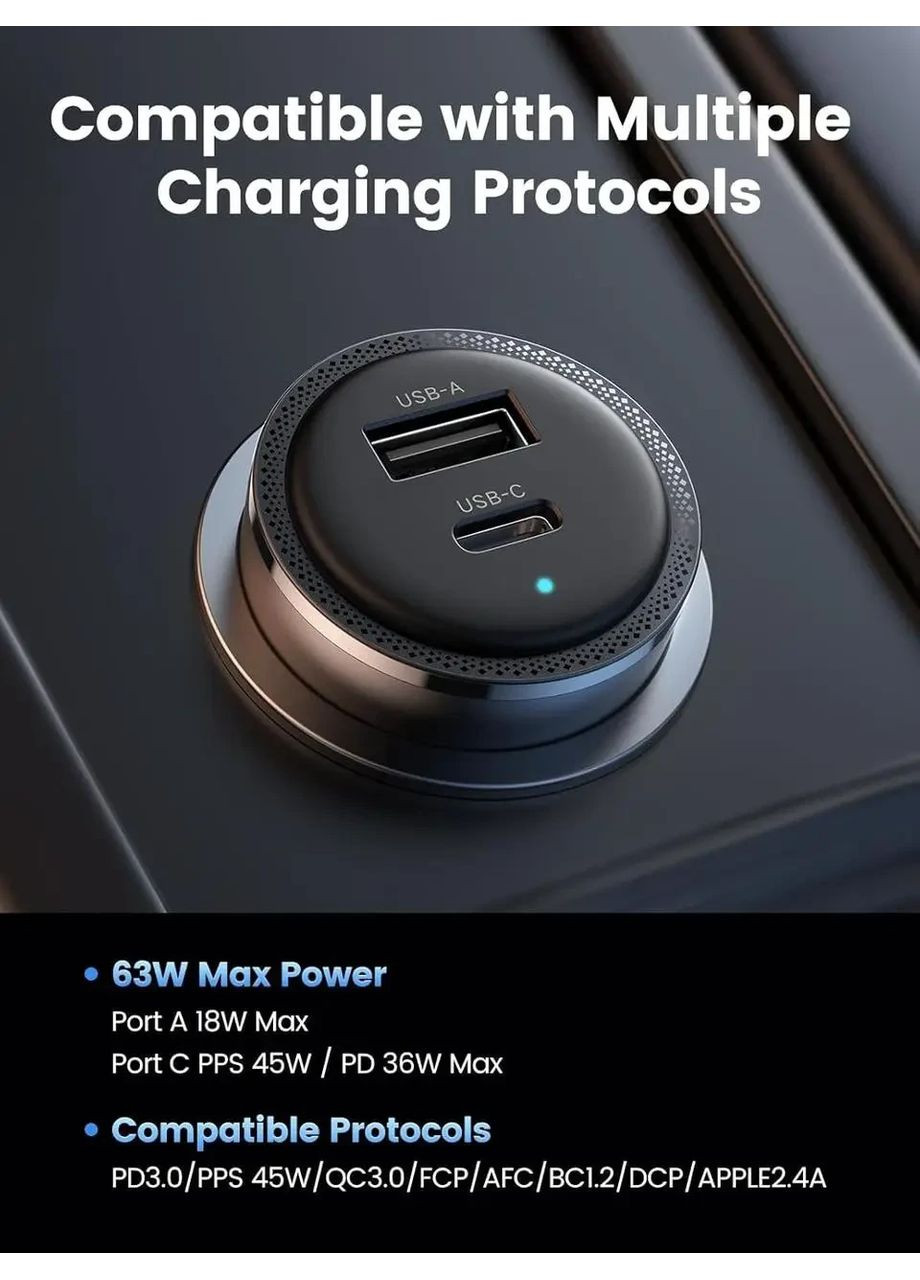 Автомобільний зарядний 63W CD239 P/N: 90645 C+U black Ugreen (365728620)