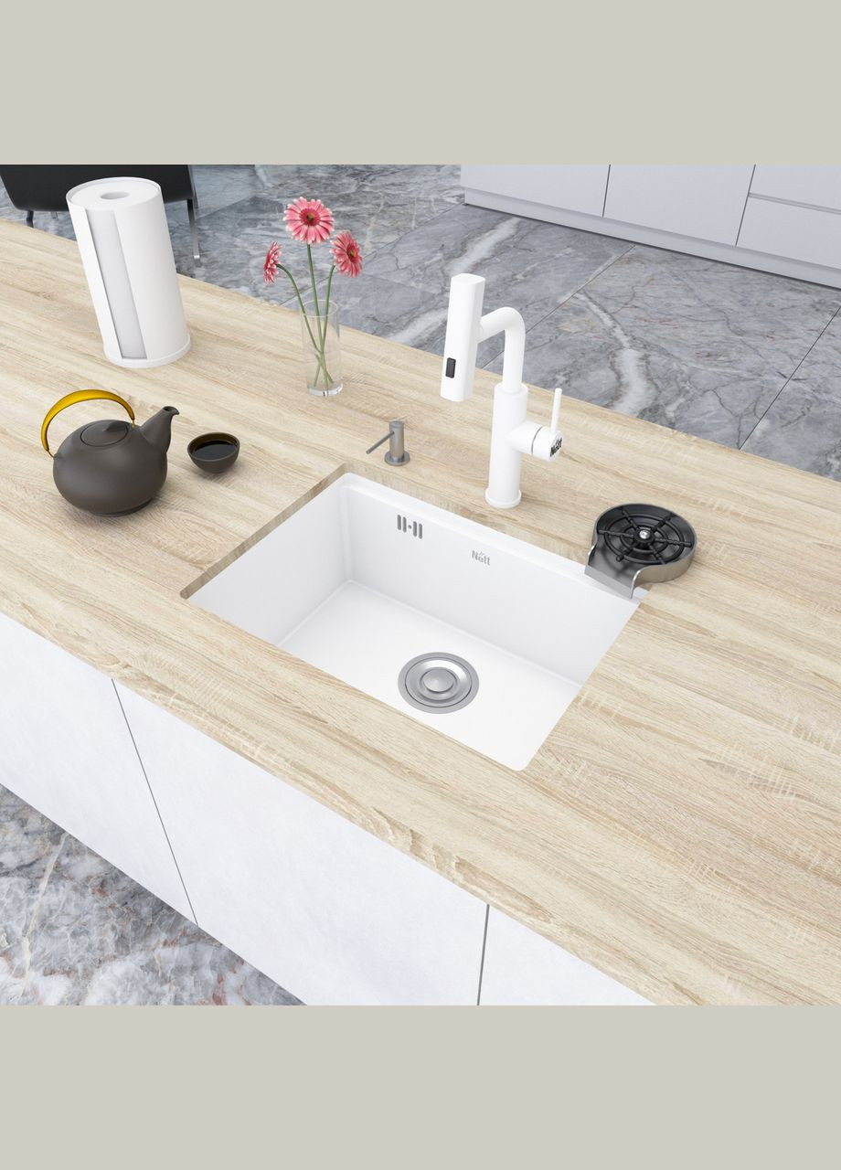 Кухонная мойка белая под столешницу 1.5 мм из нержавеющей стали NW-5742 Nett (336939131)
