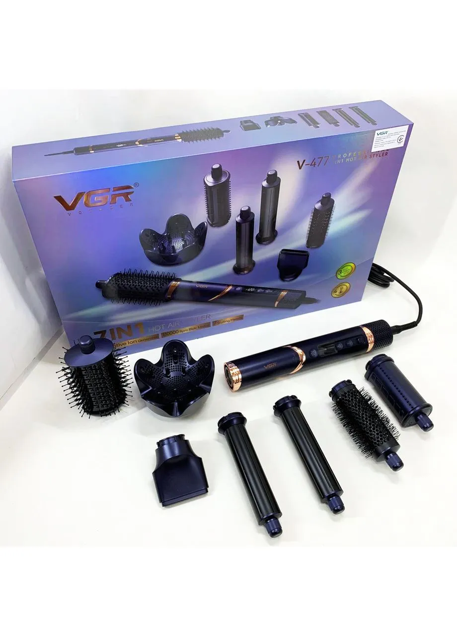 Фен-стайлер для волос 7в1 V-477 DARK Blue Professional 1400 Вт 7 насадок VGR (381219826)