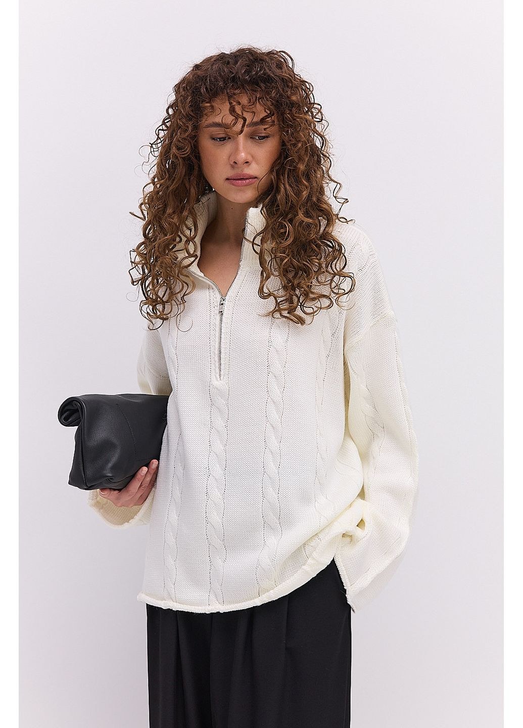 Женская вязаная кофта с воротником на молнии и косичками Arjen (362556042)