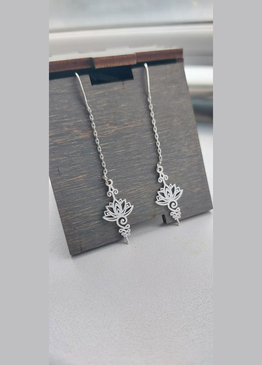 Серьги протяжки серебро 925 пробы лотос, удобные No Brand (328599291)