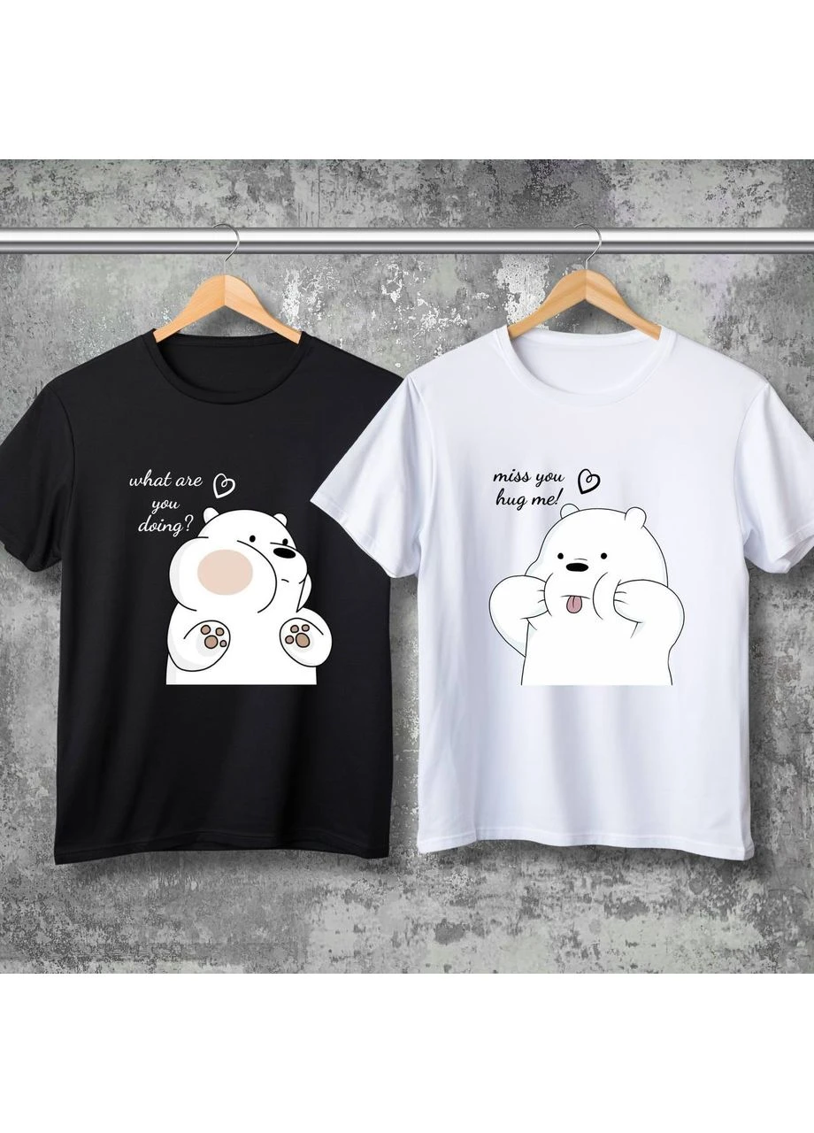 Парні футболки з принтом - What are you doing?\miss you hug me! Hand Made (366873917)