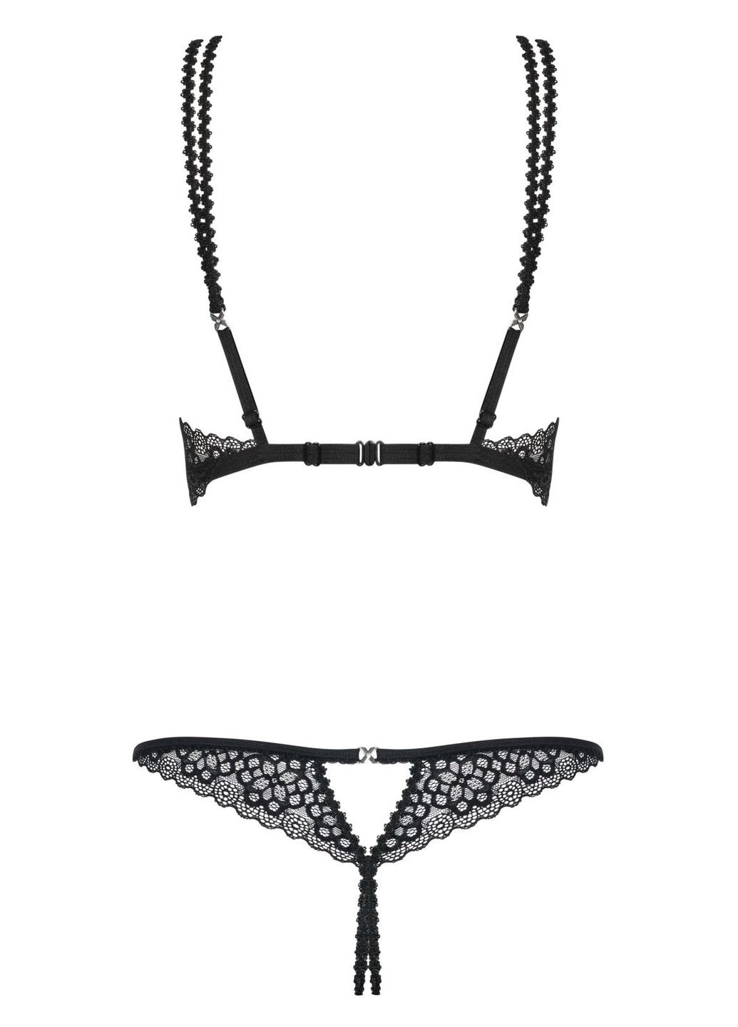 Чорний демісезонний комплект білизни (ліф, стрінги) Obsessive