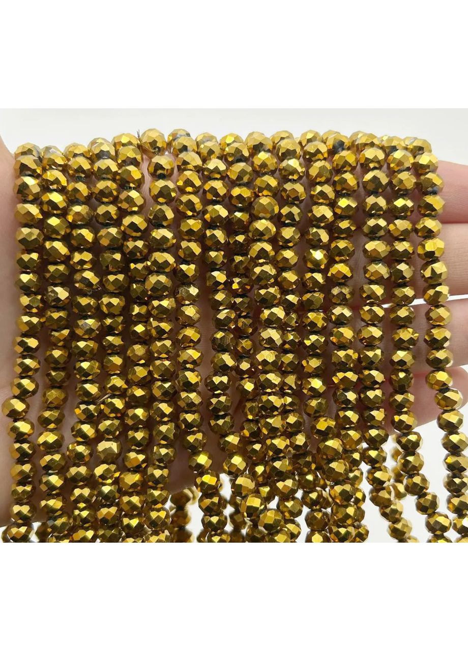 Намистини кришталеві Рондель, 6х4 мм, непрозорі, золото, 85-95 шт No Brand (361222432)