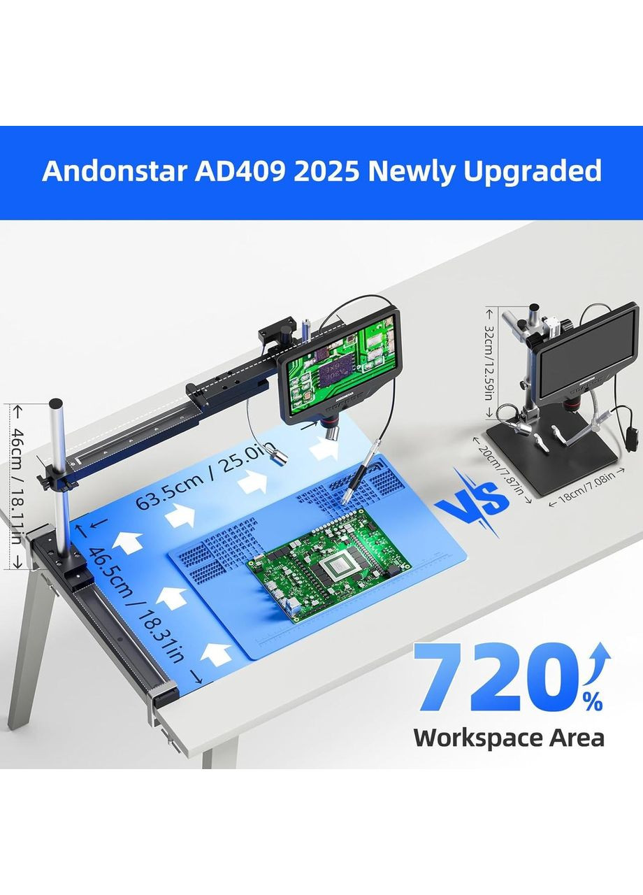 Цифровий мікроскоп 2025 AD409-SA 10,1'' HDMI для паяння з ендоскопом Andonstar (370169329)