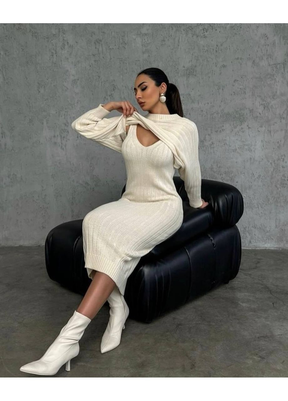 Молочна повсякденний, ділова, кежуал жіноча сукня+светр Style Point однотонна