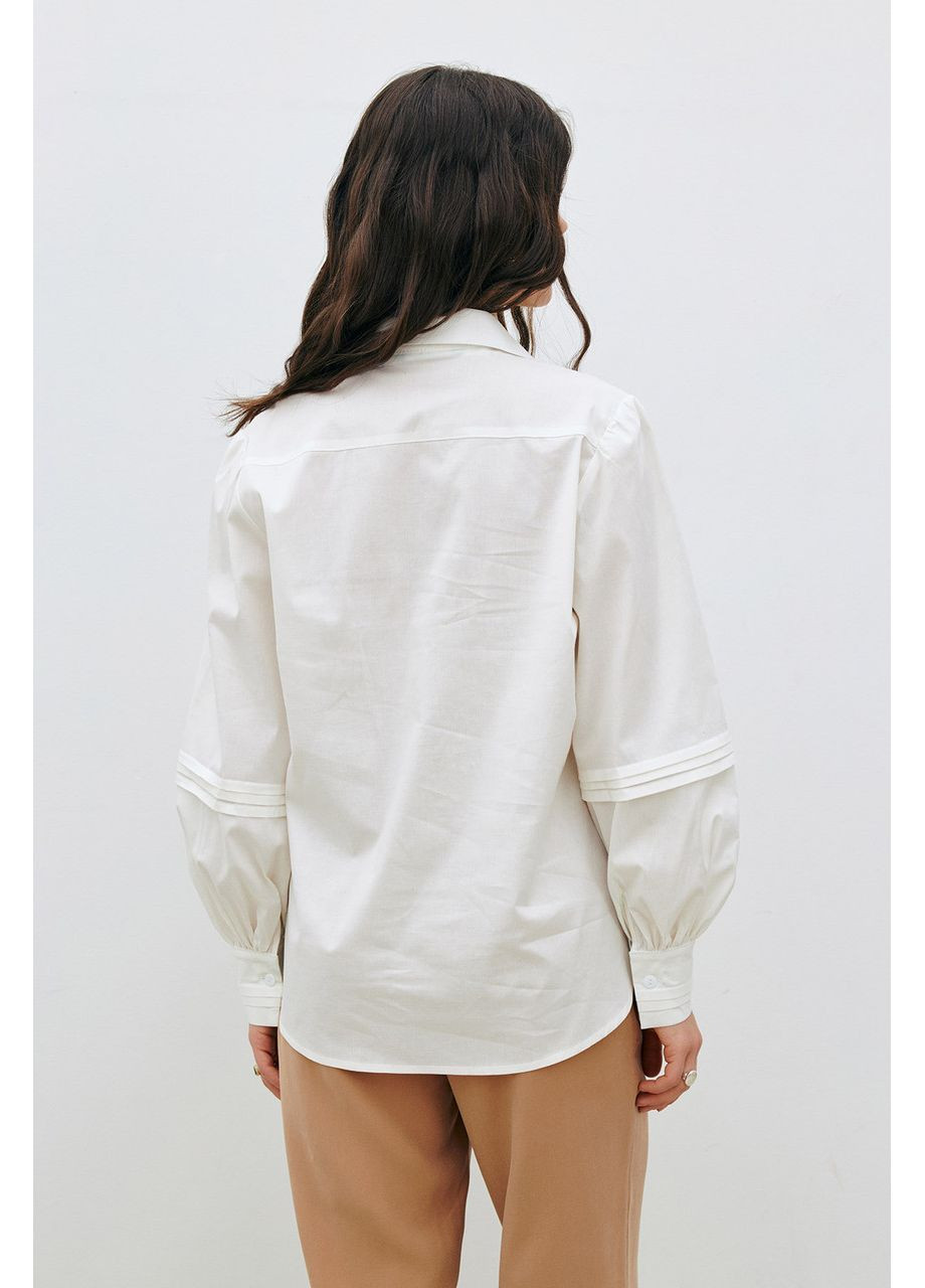 Молочна сорочка жіноча бавовна довгий рукав кишеня макраме 46 молоко Rica Mare