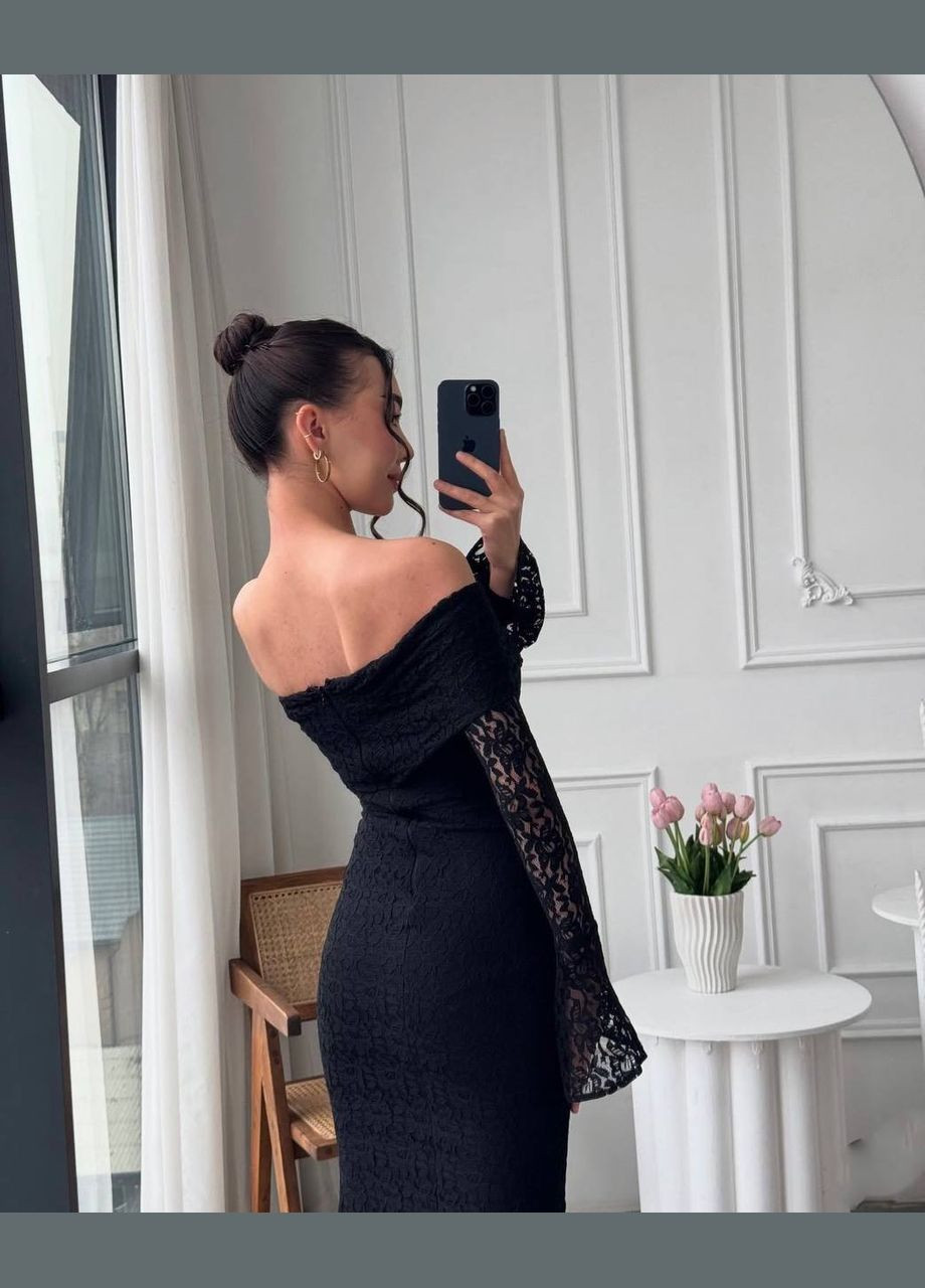 Черное вечернее, праздничный, коктейльное, откровенный платье гипюр No Brand