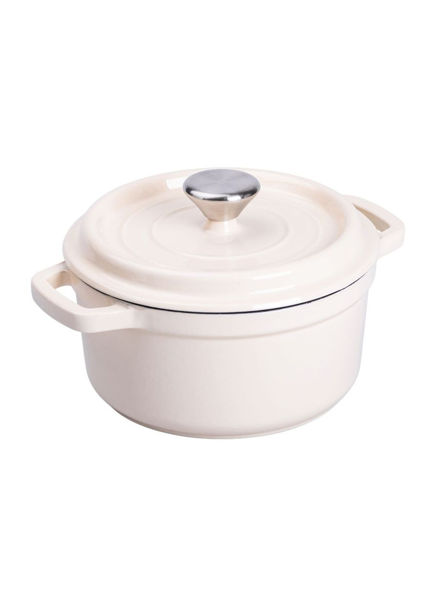 Каструля чавунна емальована 2 л з кришкою Ø20 см Бежева HP-1-2BE No Brand (353505302)