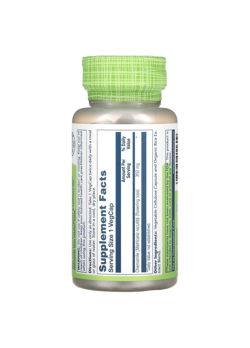 Ромашка, 350 мг, Chamomile, 100 вегетарианских капсул Solaray (316701183)