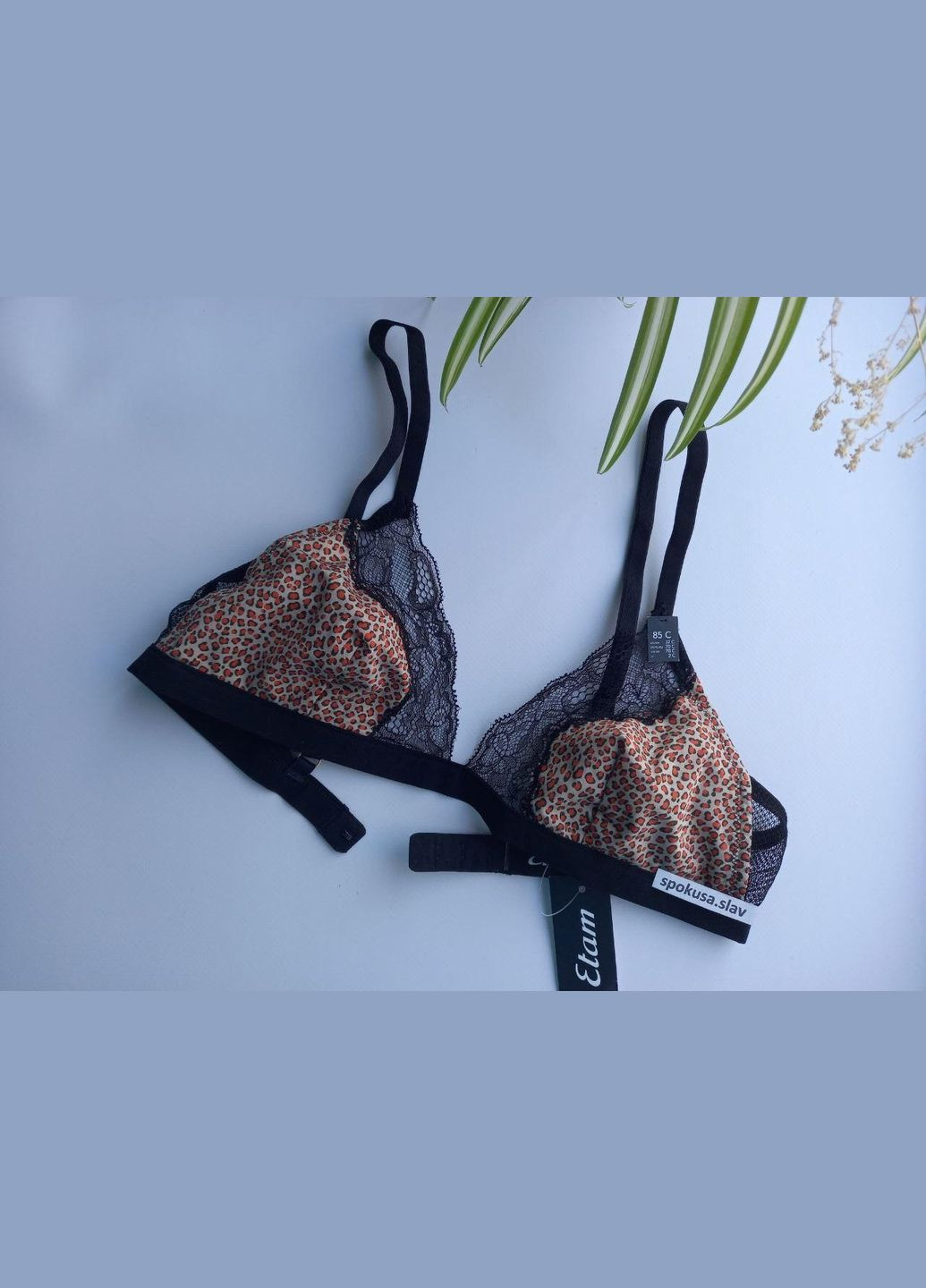 Чёрный топ бюстгальтер лео с кружевом без косточек размер 70с 6511431 этам Etam полиамид