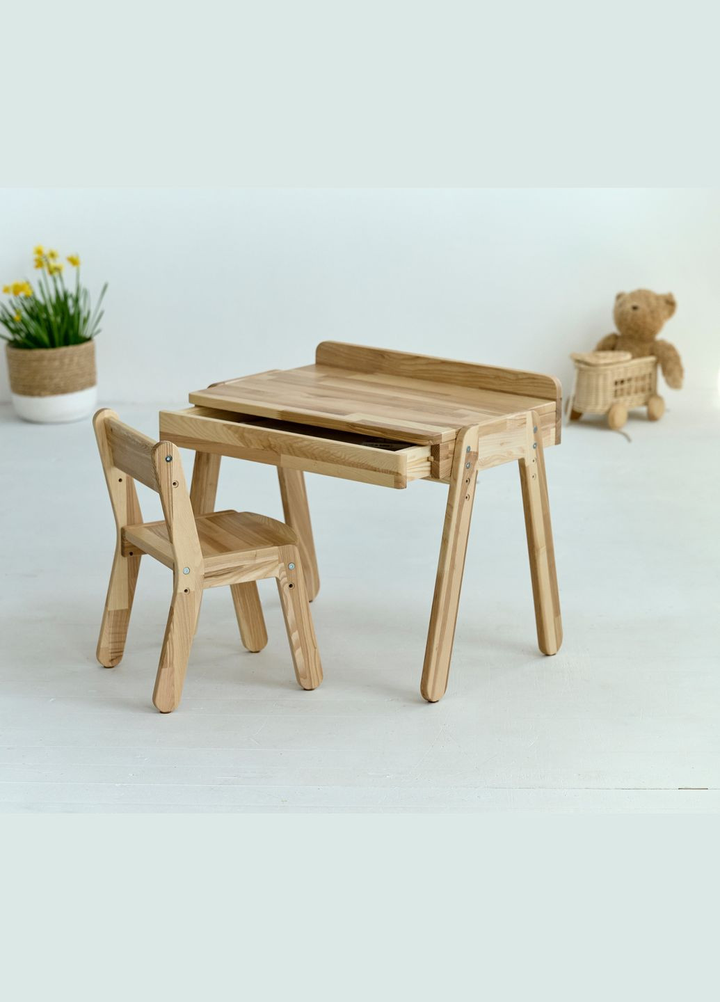 Детский столик с выдвижным ящиком и стульчик для детей 2-7 лет Натуральный Tatoy (292312771)