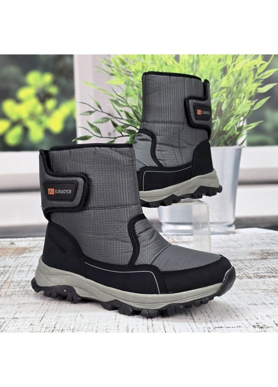 Дутики чоловічі сіріі зимові спортивного типу на липучці Sayota (370303117)