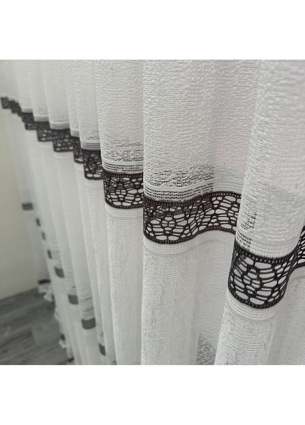 Эксклюзивный тюль Жаккард "Модерн" с узором, 500х270 см – Готовая на Тесьме белого цвета с серыми полосками. No Brand (363834556)