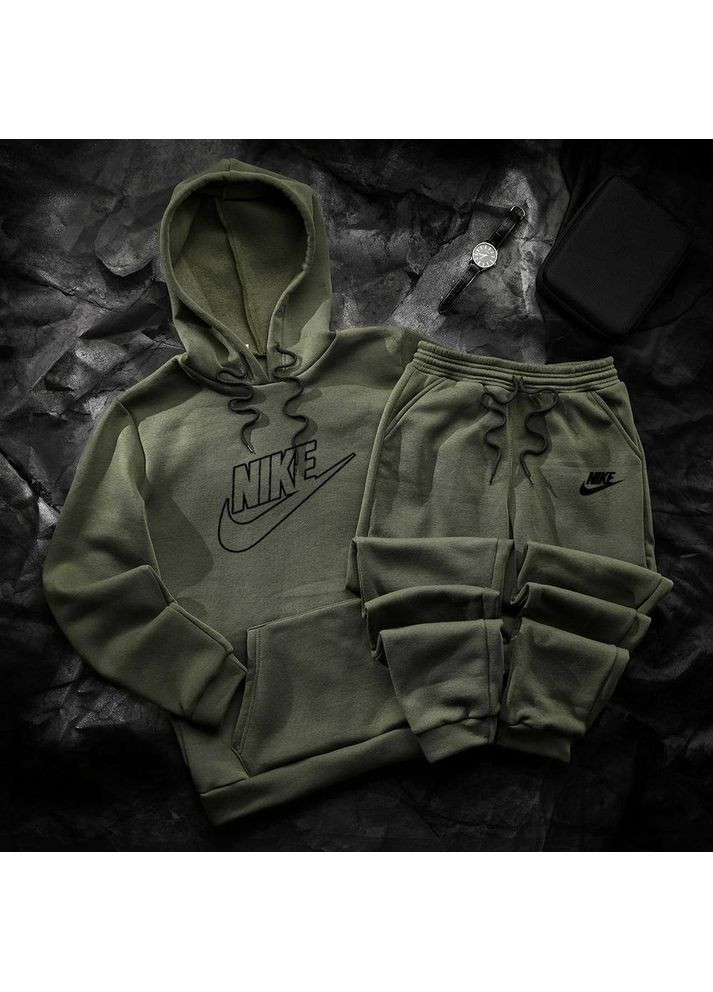 Оливковий (хакі) костюм nike на флісі,худі та штани Україна