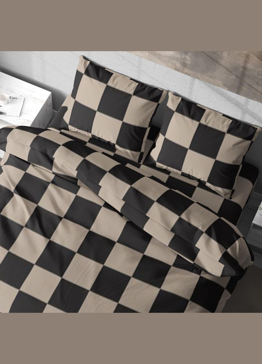 Постільна білизна " ", Полісатин, Бежево-Чорна, Двоспальна P-0158 Lelit (316632565)