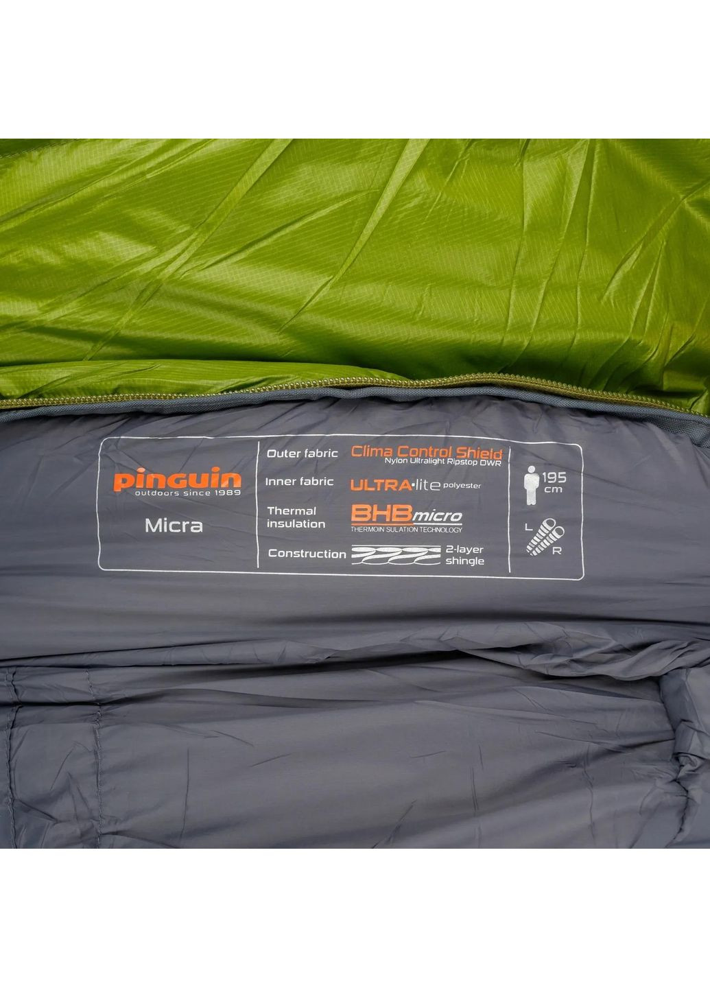 Спальный мешок Micra (6/1°C), 195 см - Left Zip, Green (PNG 230345) 2020 Pinguin (334672899)